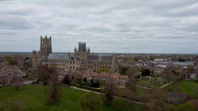 Drone footage of Ely Cathedral in Cambridgeshire, UK