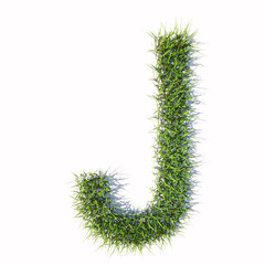 Concept or conceptual green summer lawn grass symbol isolated  white background, the font J . 3d illustration metaphor for nature, conservation, organic, growth, environment, ecology, spring or summer