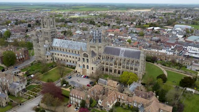 Drone footage of Ely Cathedral in Cambridgeshire, UK