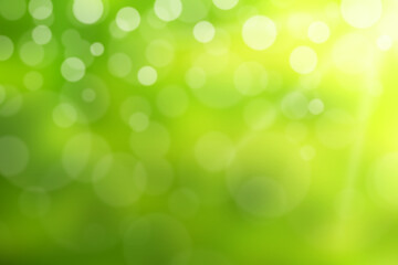 Obraz premium Green and white bokeh background from nature. Bright glowing green nature background in the form of bokeh.