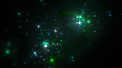 Abstract green stars. Colorful space background with fantastic light effect. Digital fractal art. 3d rendering.