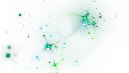 Abstract green stars. Colorful space background with fantastic light effect. Digital fractal art. 3d rendering.