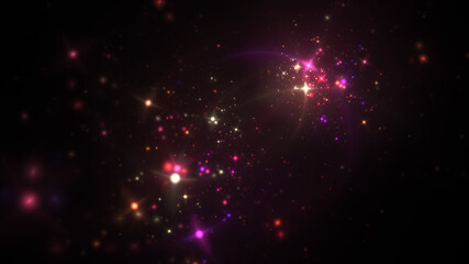 Abstract red and purple stars. Colorful space background with fantastic light effect. Digital fractal art. 3d rendering.
