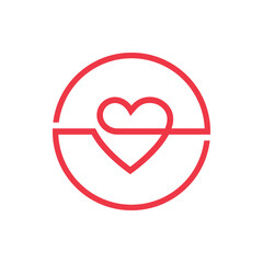 Abstract heart logo template, love line icon design, red color happy symbol, linear style illustration - Vector