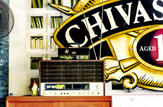 Radio and retro advertisement background.