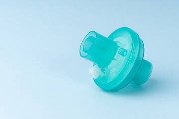 Medical anesthesia breathing antibacterial viral, respiratory ventilator or air filter on blue...