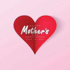 Happy Mother's Day Celebration Card on Heart Shape Papercraft and Pink Background Vector Illustration