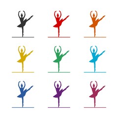 Ballerina icon for web design isolated on white background color set