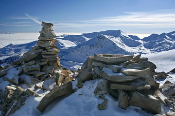 Mount Bezbog and cabin in Pirin Mountain, Bulgaria