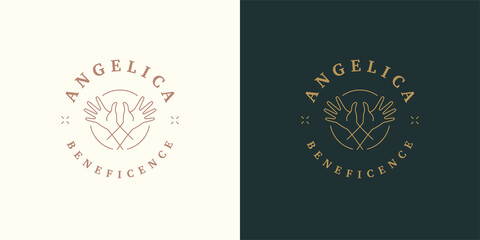 Female hands logo template elegant linear vector illustration