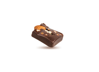 Chocolate and dried fruits  isolated on white background with clipping path