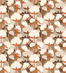 Cotton pattern seamless. Clap flower background. Cottons Inflorescence texture