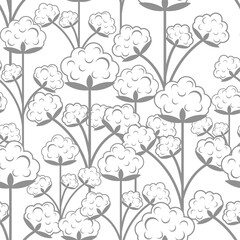Cotton pattern seamless. Clap flower background. Cottons Inflorescence texture