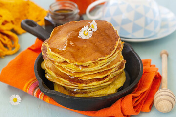 Traditional Hoe Cakes (Johnny cakes) served with honey