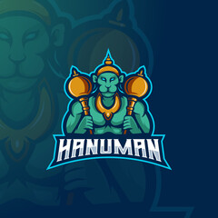 Hanuman mascot logo design vector with modern illustration concept style for badge, emblem and t-shirt printing. Monkey god illustration for e-sport team