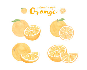 オレンジの水彩イラストのパターン 背景 かわいい 果物 フルーツ 柑橘類 フレッシュ Wall Mural Yugoro