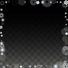 Christmas  Vector Background with White Falling Snowflakes Isolated on Transparent Background. Realistic Snow Sparkle Pattern. Snowfall Overlay Print. Winter Sky. Design for Party Invitation.