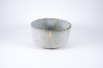 Gray Japanese kintsugi bowl