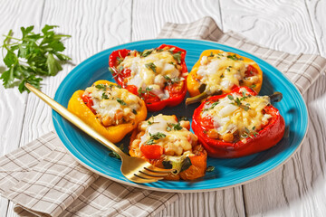 chickpea stuffed peppers on a plate, top view