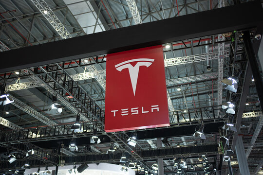 tesla at Shanghai Automobile Industry Exhibition on April 27, 2021 in shanghai china