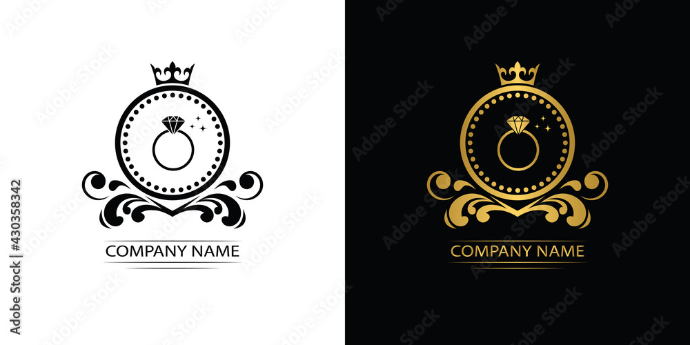 Wall mural jewelry logo template luxury royal vector ring company decorative emblem with crown