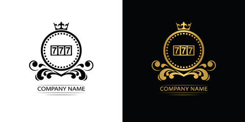 Obraz premium casino logo template luxury royal vector company seven, symbol of gambling emblem with crown 