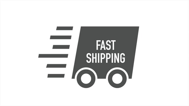 Fast shipping box in movement animation on white background. Fast shipping delivery vehicle. 
