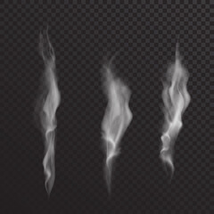 Set of vector realistic smoke isolated on a translucent background.