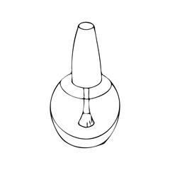 Round bottle of clear nail polish with brush. Isolated vector illustration.