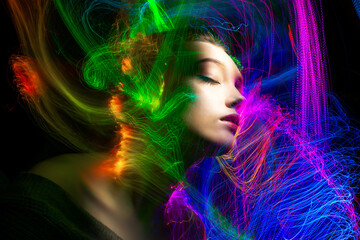 lightpainting portrait, new art direction, long exposure photo without photoshop, light drawing at long exposure
