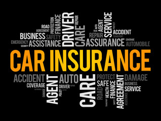 Car insurance word cloud collage, business concept background