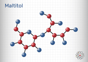 Maltitol molecule. It is sweetener, sugar substitute, polyol, sugar alcohol. Sheet of paper in a cage