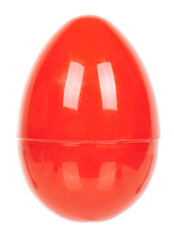 Red plastic egg isolated on white background.