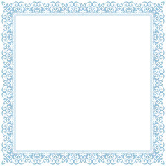Decorative frame Elegant vector element for design in Eastern style, place for text. Floral blue and white border. Lace illustration for invitations and greeting cards
