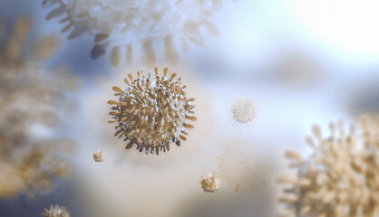 Fototapeta premium Concept of fight against COVID 19 virus. Coronavirus outbreak and coronaviruses influenza background with disease cell as a 3D render