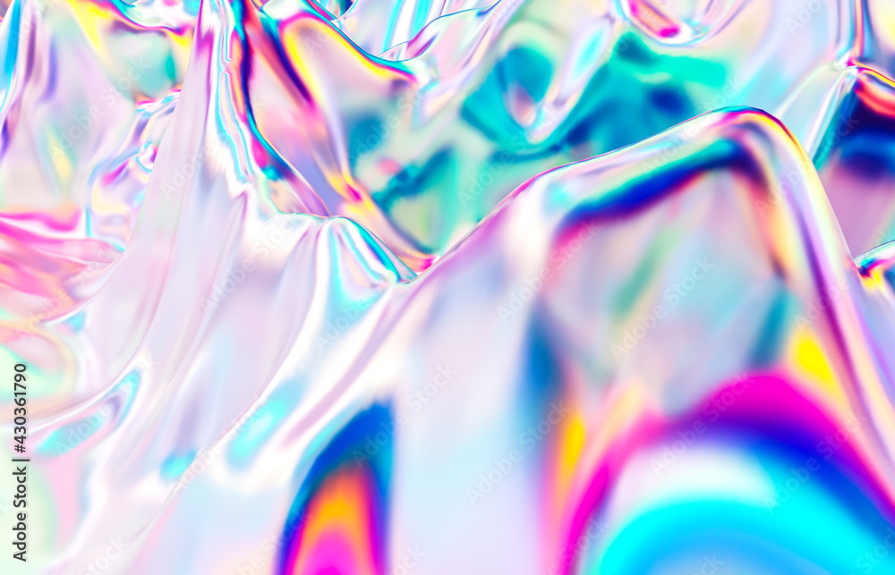 Poster abstract geometric crystal background, iridescent texture, liquid. 3d rendering.