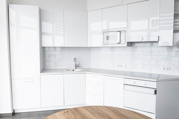 white modern kitchen with built-in appliances
