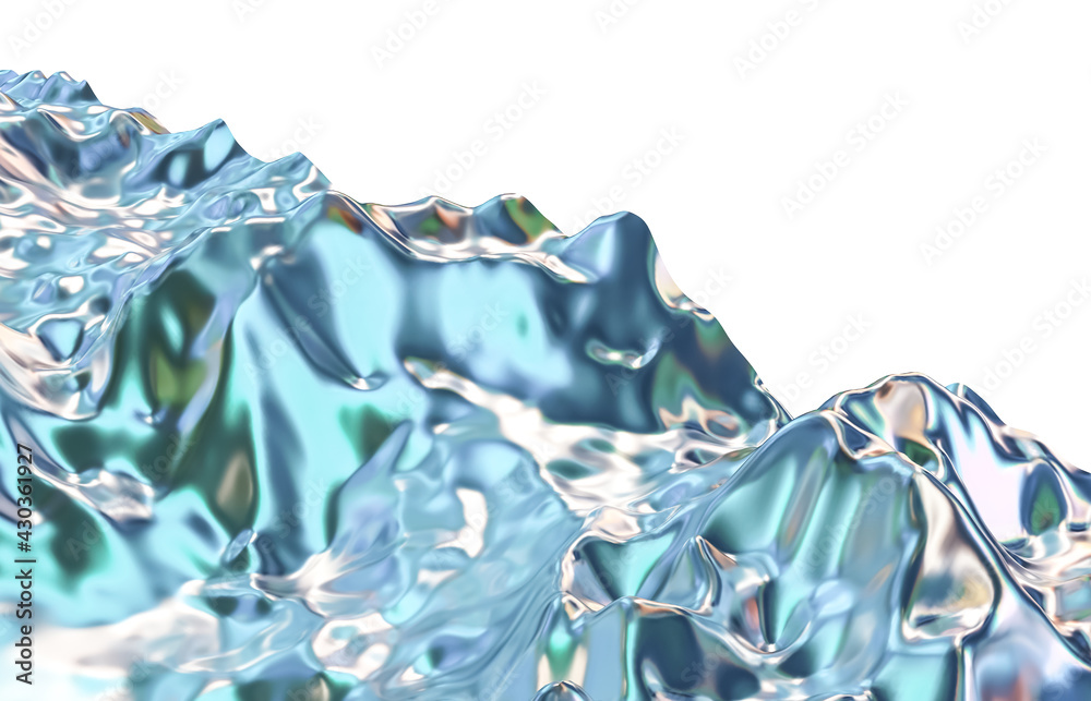 Poster abstract geometric crystal background, iridescent texture, liquid. 3d rendering.