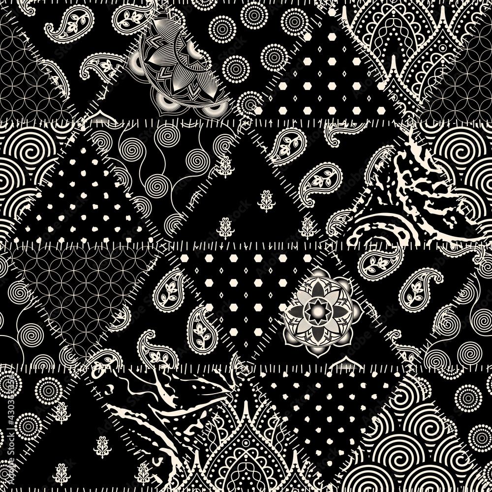 Poster Patchwork textile pattern. Seamless quilting design background.