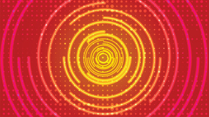 futuristic red and yellow neon effect circle with dots background . 