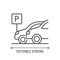 Foto op Canvas Car parking linear icon. Place where hotel guests can leave vehicles for night. Thin line customizable illustration. Contour symbol. Vector isolated outline drawing. Editable stroke © bsd studio