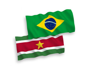 Flags of Brazil and Republic of Suriname on a white background