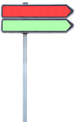Panneaux de signalisation routière, panonceaux de direction vert et rouge, fond blanc 