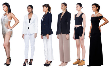 Obraz premium Full body length diversity of 20s 30s Asian Women diversity career que line