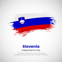 Brush painted grunge flag of Slovenia country. Independence day of Slovenia. Abstract creative painted grunge brush flag background.