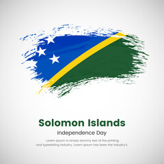 Brush painted grunge flag of Solomon Islands country. Independence day of Solomon Islands. Abstract painted grunge brush flag background.