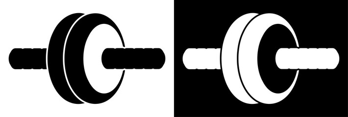 sports ab wheel for abdominal press. Healthy lifestyle, sports in gym and at home. Black and white vector