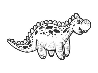 Stuffed soft toy dinosaur sketch engraving vector illustration. T-shirt apparel print design. Scratch board imitation. Black and white hand drawn image.