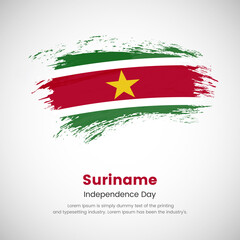 Brush painted grunge flag of Suriname country. Independence day of Suriname. Abstract creative painted grunge brush flag background.