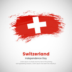 Brush painted grunge flag of Switzerland country. Independence day of Switzerland. Abstract creative painted grunge brush flag background